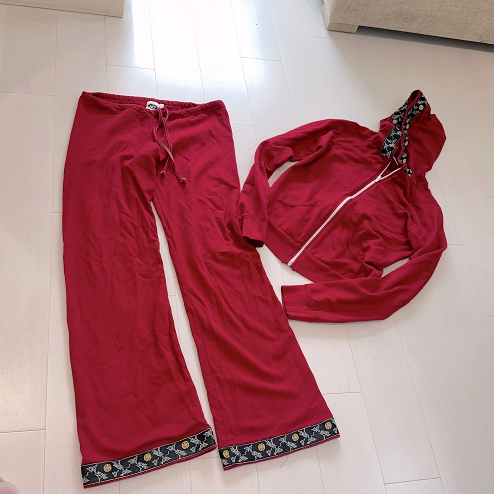JET Size Small Red Chinois Detail Red Sweatpant and Jacket Set
